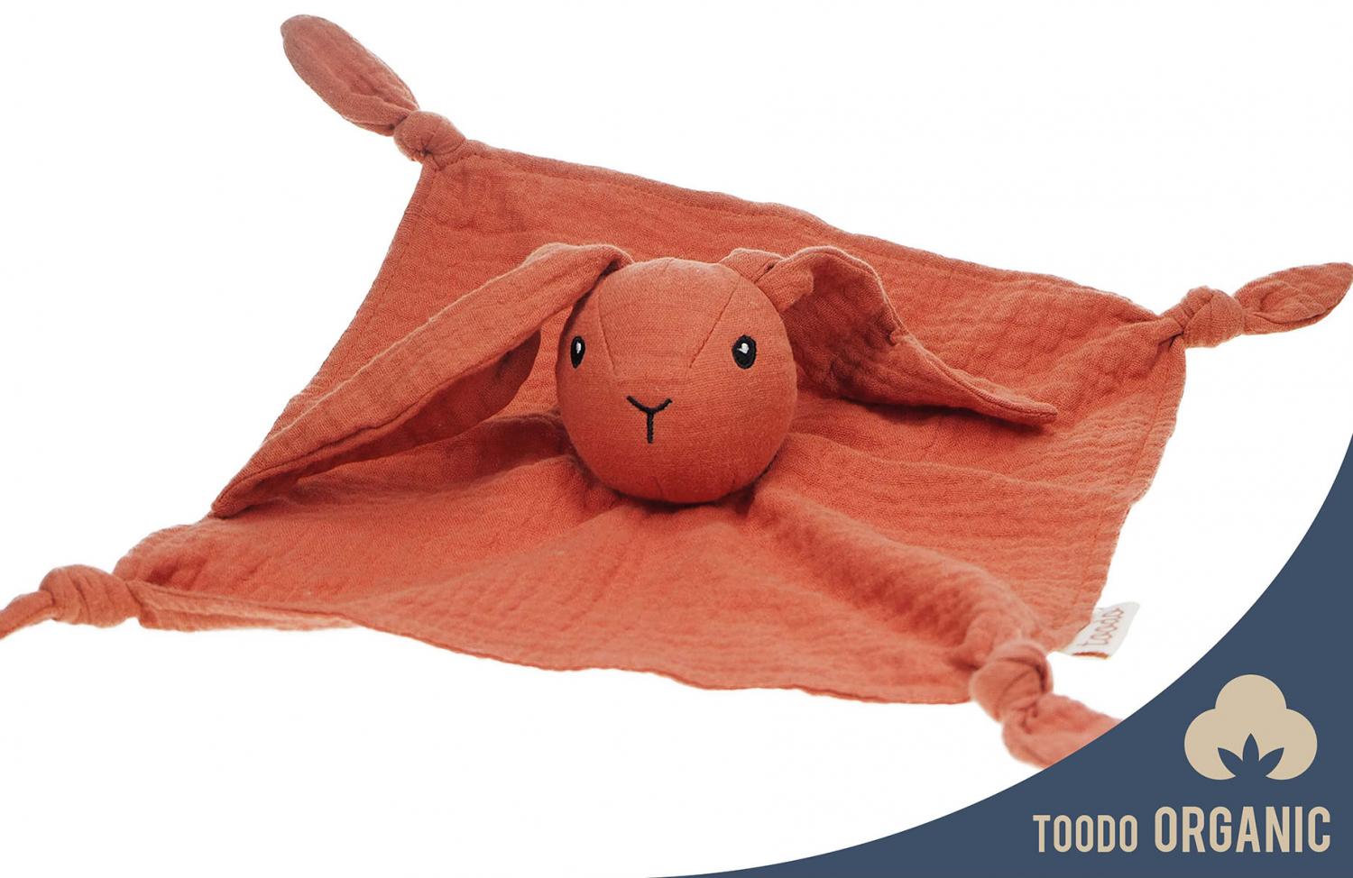Toodo Organic Cotton Teether, terracotty red rabbit
